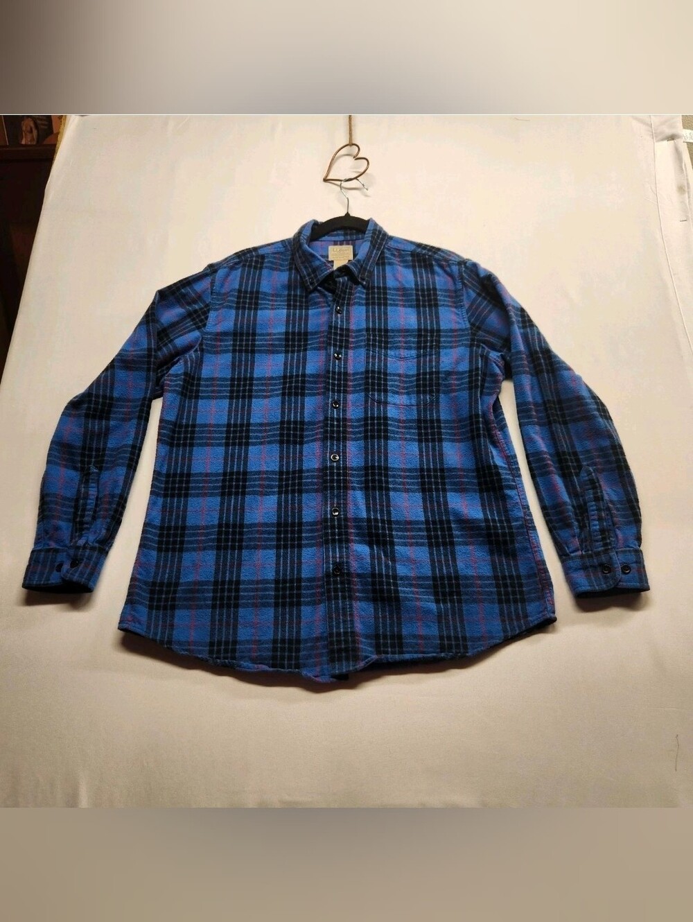 ⭐️L.L Bean Scotch Plaid Flannel Shirt Mens L Reg Slightly Fitted Blue Cotton